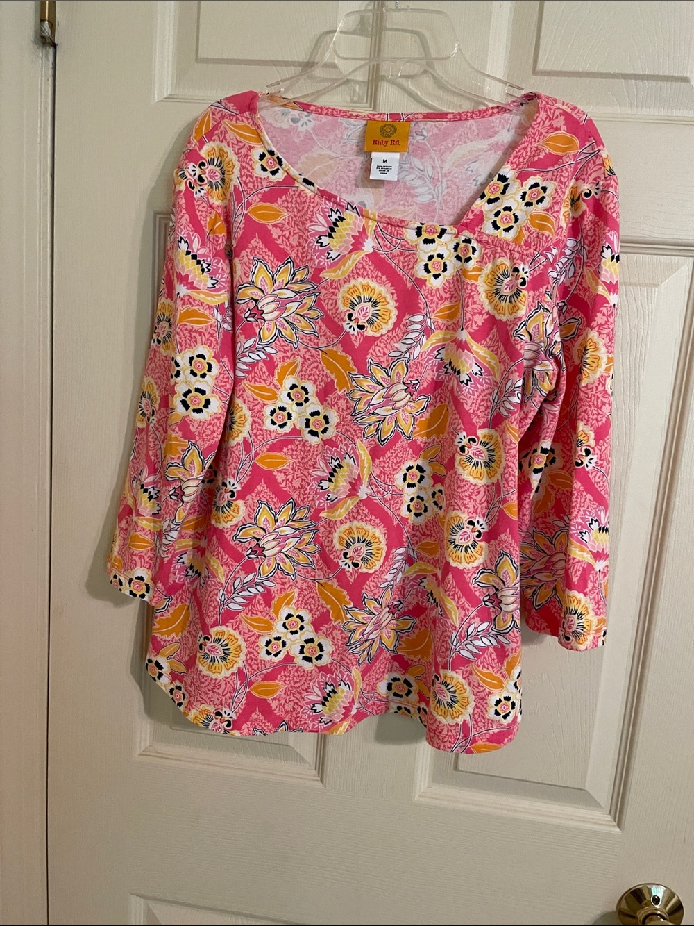 Ruby Rd. Pink Floral Scoop Neck Long Sleeve Tee